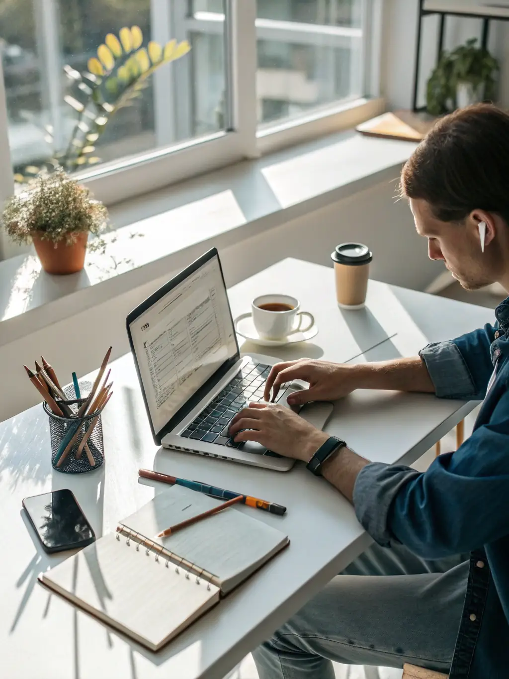 A creative image of a content marketing strategist developing a blog post on a laptop, emphasizing the importance of valuable content creation.